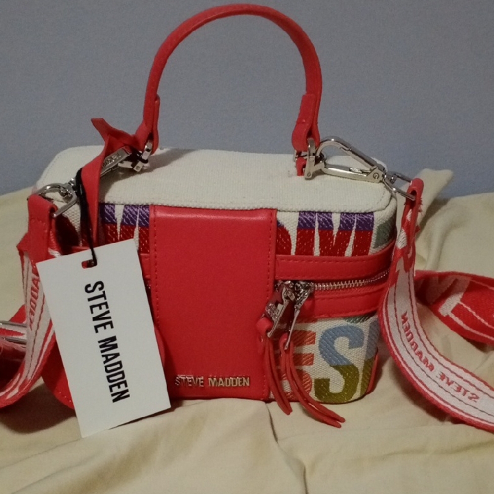 Steve Madden Red and White Mini Bag with Structured Design